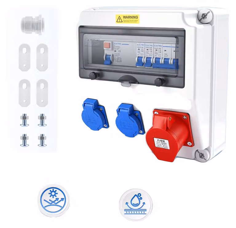 Distributore di corrente, interruttore automatico, 2 prese Schuko e CEE, colore blu