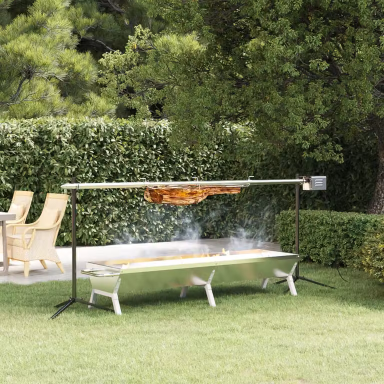 Vassoio per barbecue vidaXL in acciaio inox argento L: 158 cm, P: 42 cm, H: 31 cm