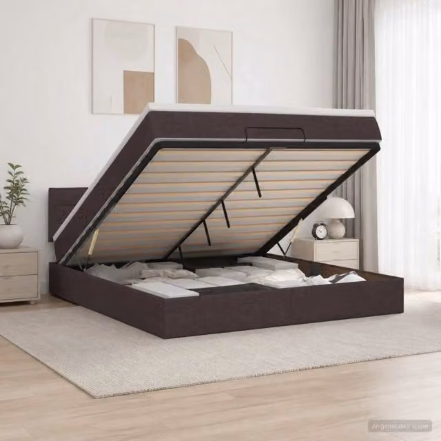 Letto ottomano con materasso vidaXL in tessuto marrone con base a sollevamento L/P/H: 140 x 200 x 88 cm