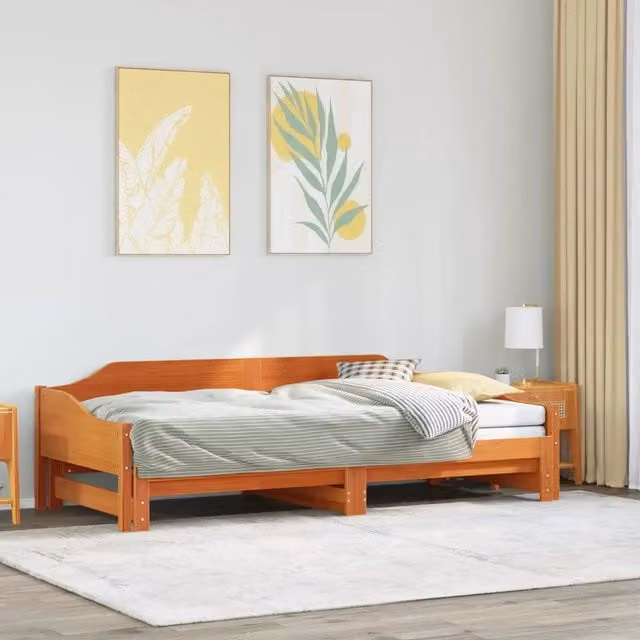 Divano Letto con Rotelle senza Materasso Marrone Cera 90x190 cm 850910
