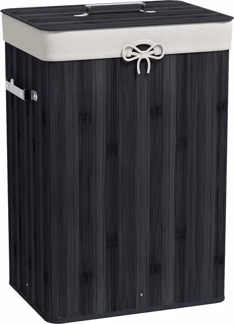 Cesto per biancheria HOMCOM in bambù con coperchio e sacca in tela pieghevole, Nero, L/P/H: 40 x 30 x 60 cm, 72 L
