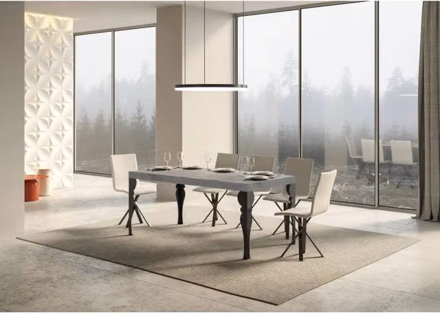 Tavolo allungabile Paxon Premium ITAMOBY con telaio a X in metallo antracite e piano in effetto cemento, L: 200-460 cm, P: 90 cm