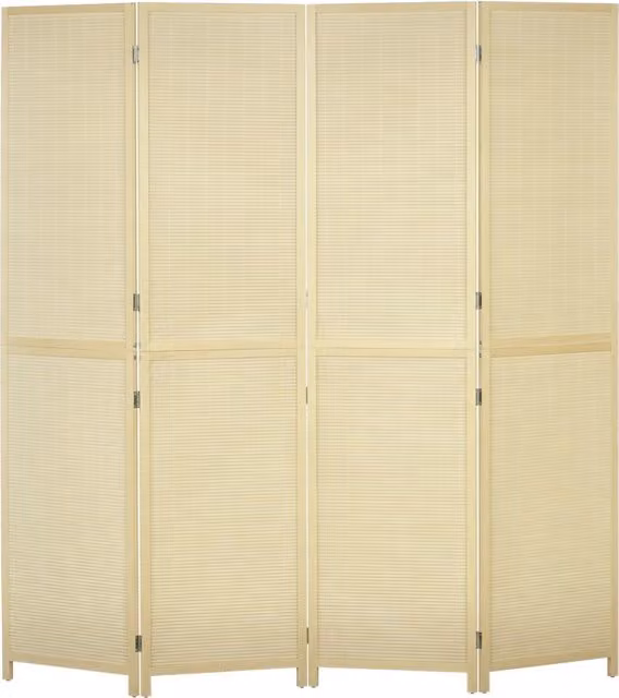 Paravento Pieghevole Minimal a 4 Ante in Bamboo e Rattan, Colore Beige/Marrone, L/P/H: 180 x 180 x 1,6 cm