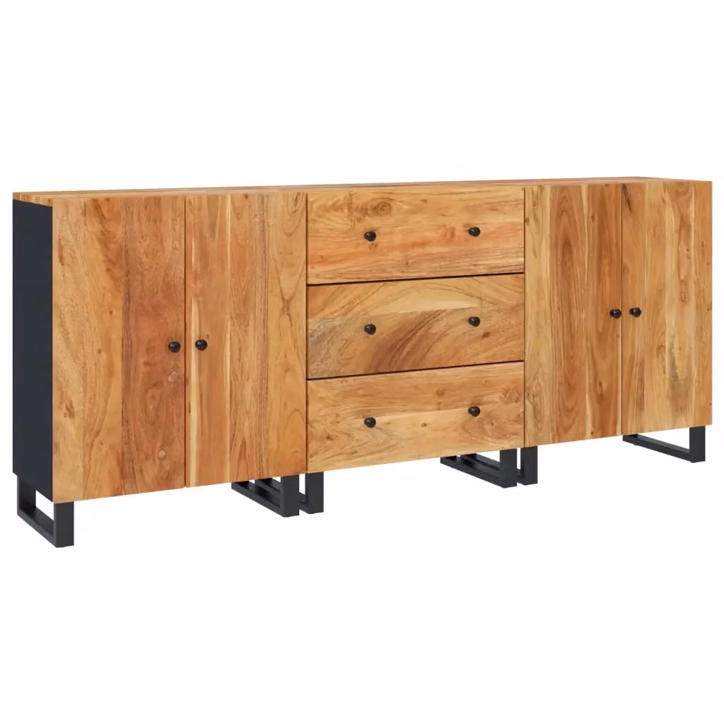 Set di 3 Credenze vidaXL in Legno di Acacia Marrone Opaco – 2