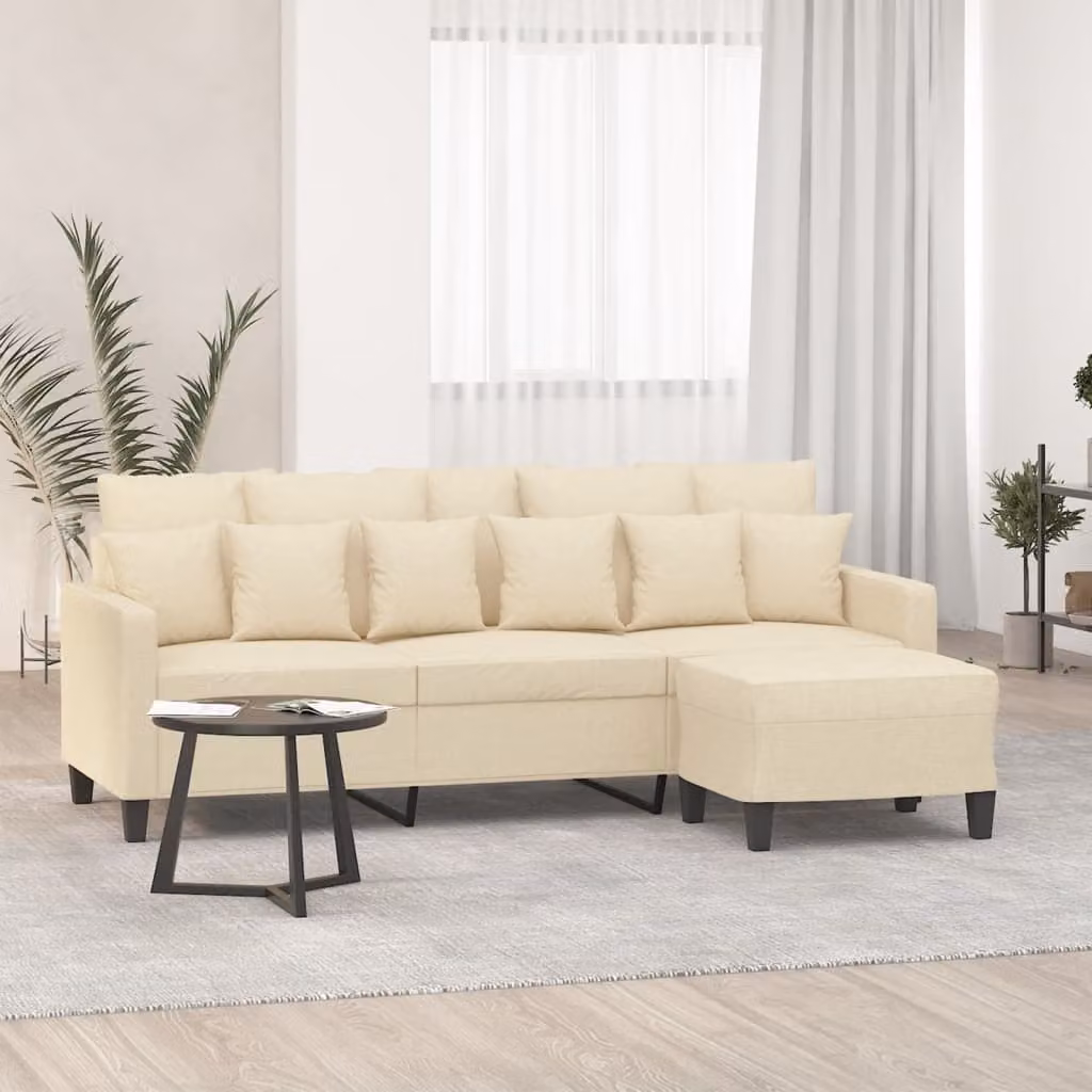 vidaXL Divano a 3 Posti Moderno con Poggiapiedi Beige in Tessuto L: 198 cm, P: 80 cm