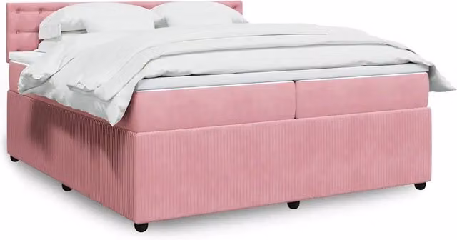 Letto Ibrido con Materasso in Velluto Rosa e Bianco vidaXL L/P: 200 x 200 cm