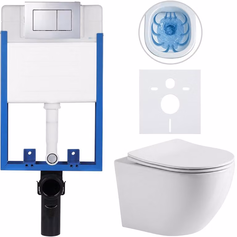 CERANO - Set completo per WC da incasso Lite/Verde - bianco lucido - pulsante WC Classic, cromato - da incasso - 49x36 cm