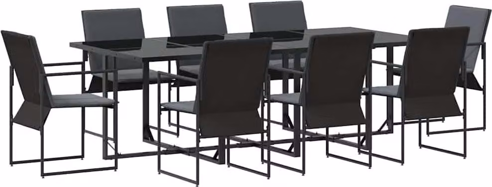 Set da Pranzo per Giardino 9 pcs Nero Acciaio