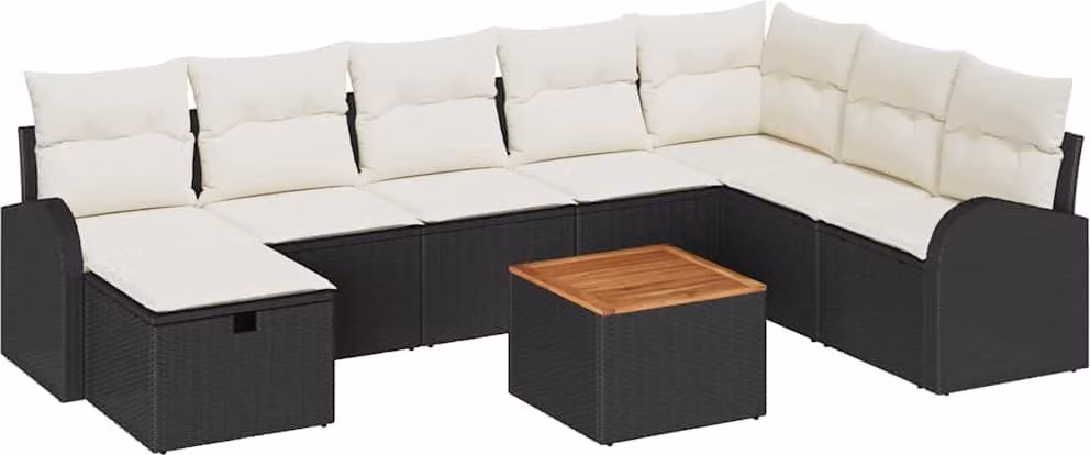 Set Divano da Giardino con cuscino 9 pcs Nero Poly Rattan