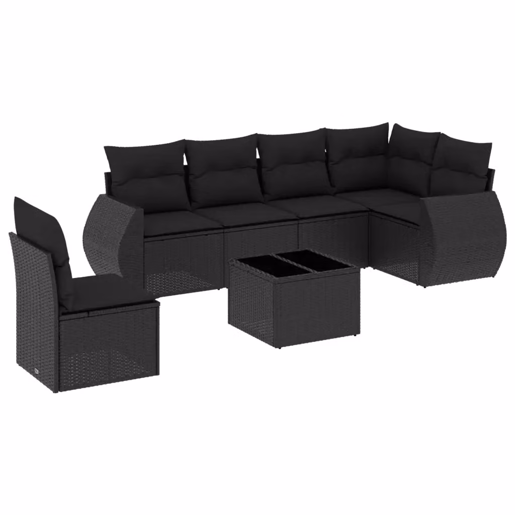 Set Divani da Giardino a L vidaXL con 7 Cuscini e Tavolino Nero – 2