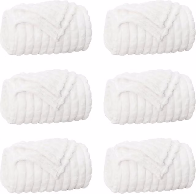 Set di 6 Coperte in Pile Fluffy Bianco L 270 cm x P 240 cm