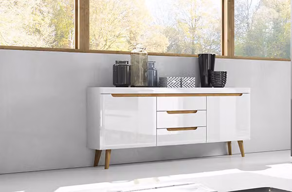 Credenza Cassettiera Credenza soggiorno 160cm bianco lucido rovere riviera