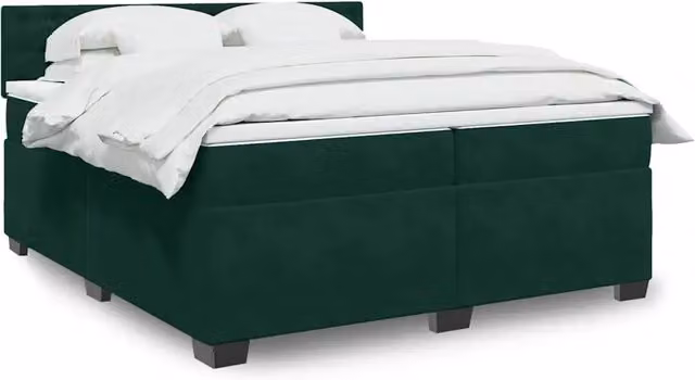 vidaXL Giroletto a Molle con Materasso in Velluto Verde Scuro, L/P: 200 x 200 cm – 2