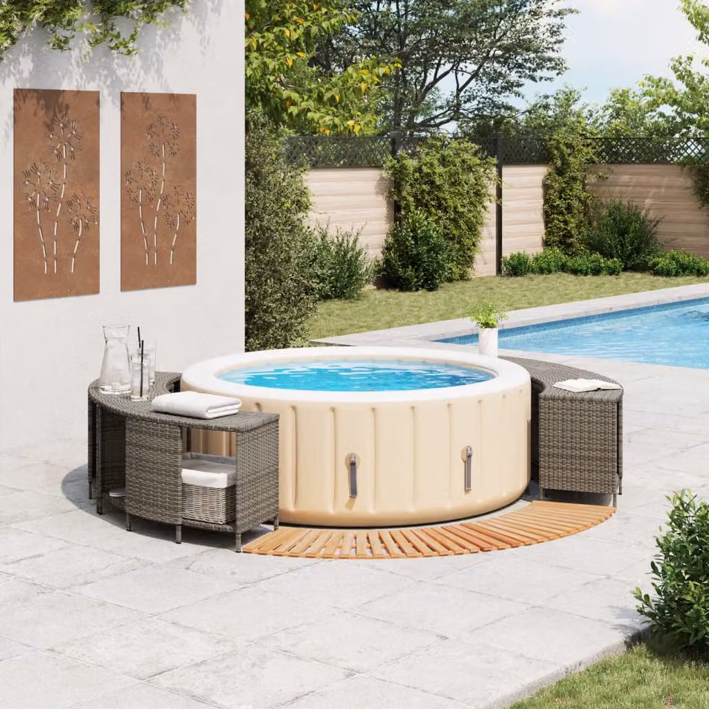 vidaXL Bordo per Spa Grigio in Polyrattan e Legno Massello di Acacia
