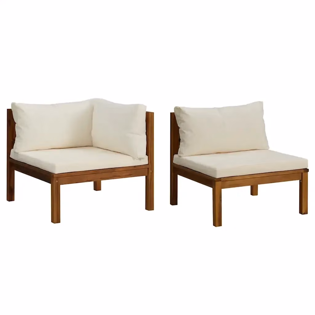 Set di Divani da Giardino a L vidaXL in Legno di Acacia con Cuscini Bianco e Beige – 2