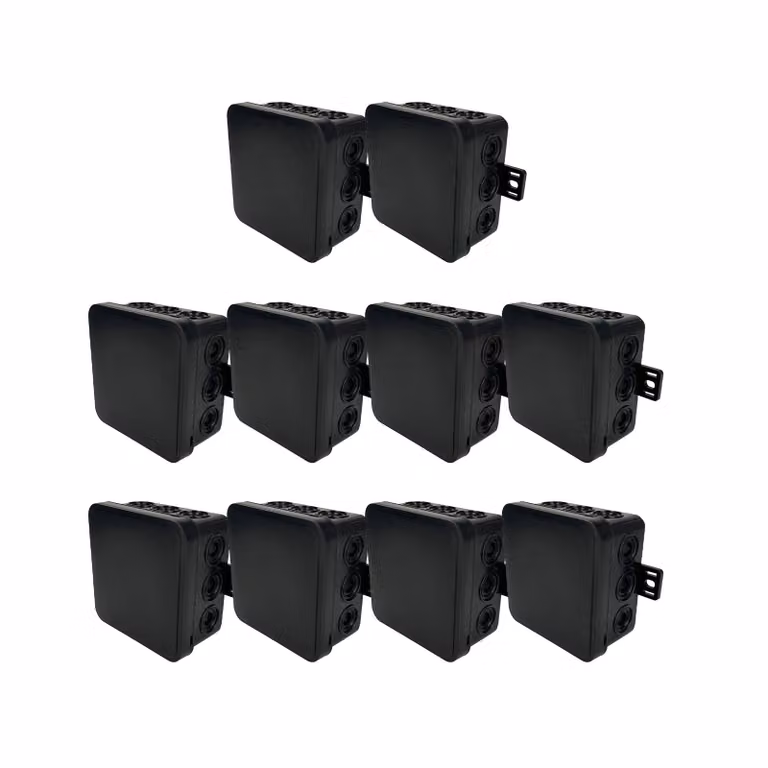 10x scatola di derivazione a montaggio esterno 75x75x41mm IP54 con 12 ingressi per cavi a scatto e aperture per fori a Esagono nero V5 EDO777912 EDO Technic