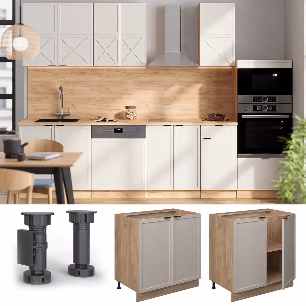 Mobiletto base cucina Vicco Fame-Line Grigio Beige e Rovere dorato con ripiani, L: 80 cm – 2