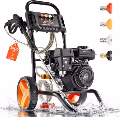 Idropulitrice a Gas VEVOR con Pompa in Alluminio, Set di 4 Ugelli e Lancia, Colore Nero e Arancione