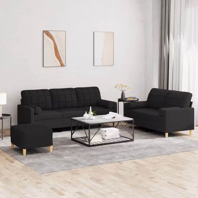 Maison Exclusive - Set divano a 3 pezzi con cuscini in tessuto nero