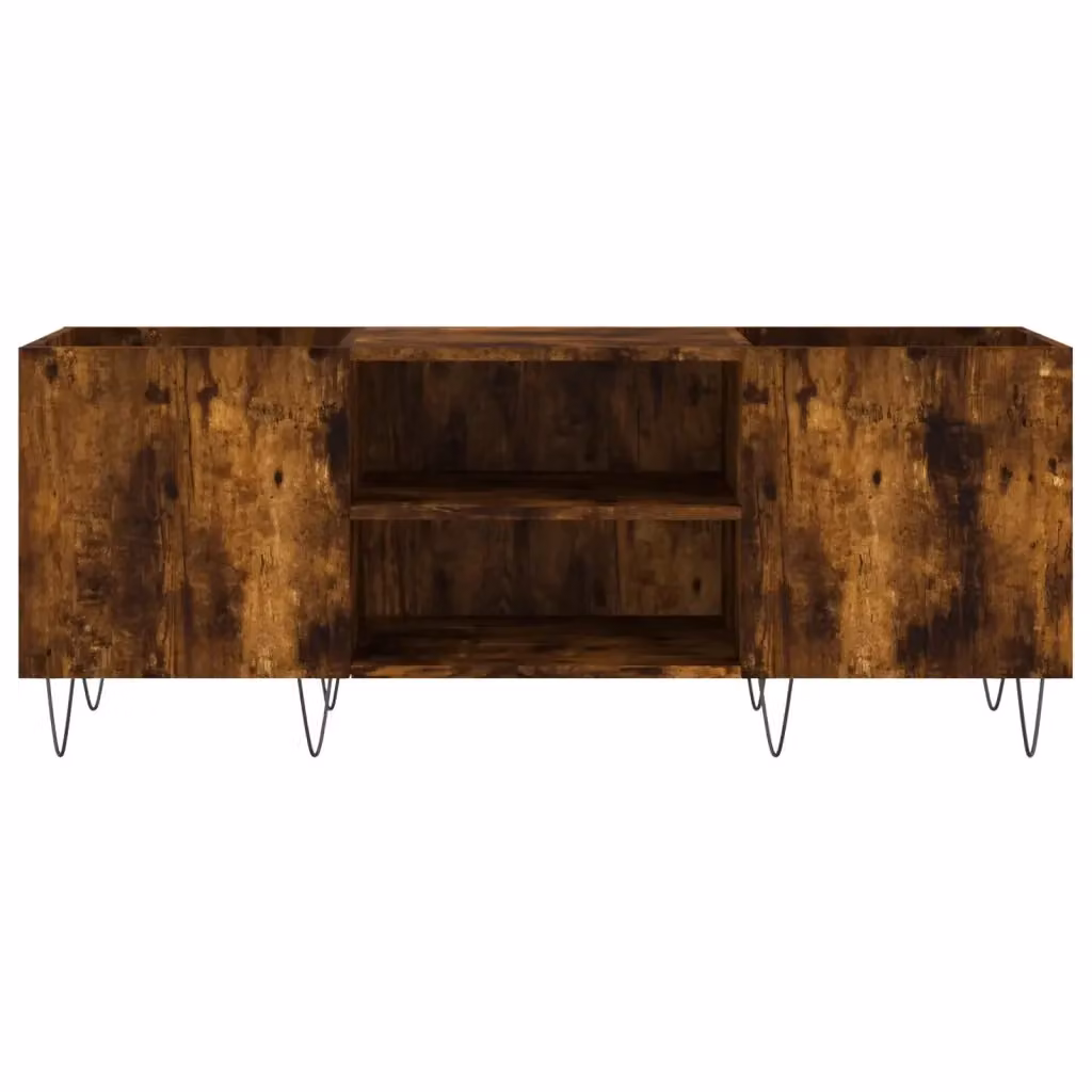 Mobile porta dischi in legno composito e metallo effetto rovere affumicato marrone con vano contenitore in stile industriale L: 121 cm, P: 38 cm, H: 48 cm – 2