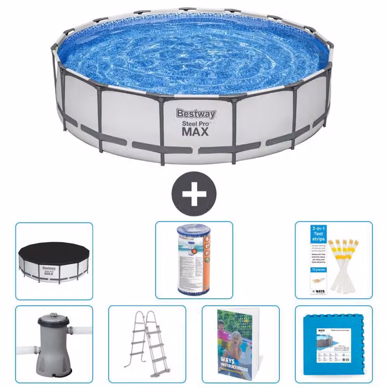 Bestway Steel Pro MAX, piscina in acciaio, forma rotonda, dimensioni 457x122 cm, composta da 6 parti, modello S602