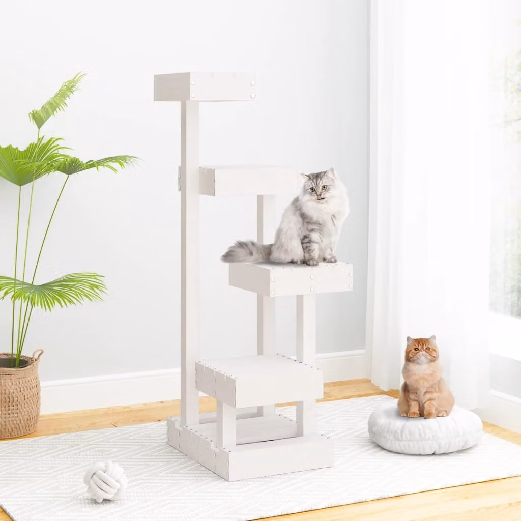 Albero per gatti vidaXL in legno massello di pino bianco L/P/H: 45,5 x 49 x 103 cm
