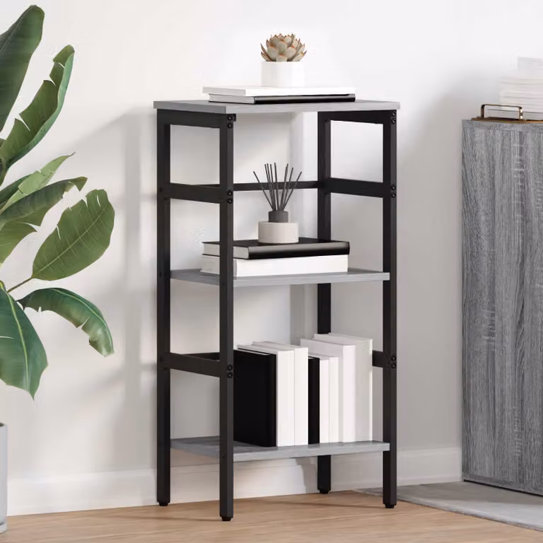 Libreria a 2 livelli vidaXL in stile industrial con legno e metallo, L 40 cm x P 29,5 cm x H 81 cm, Grigio e Nero