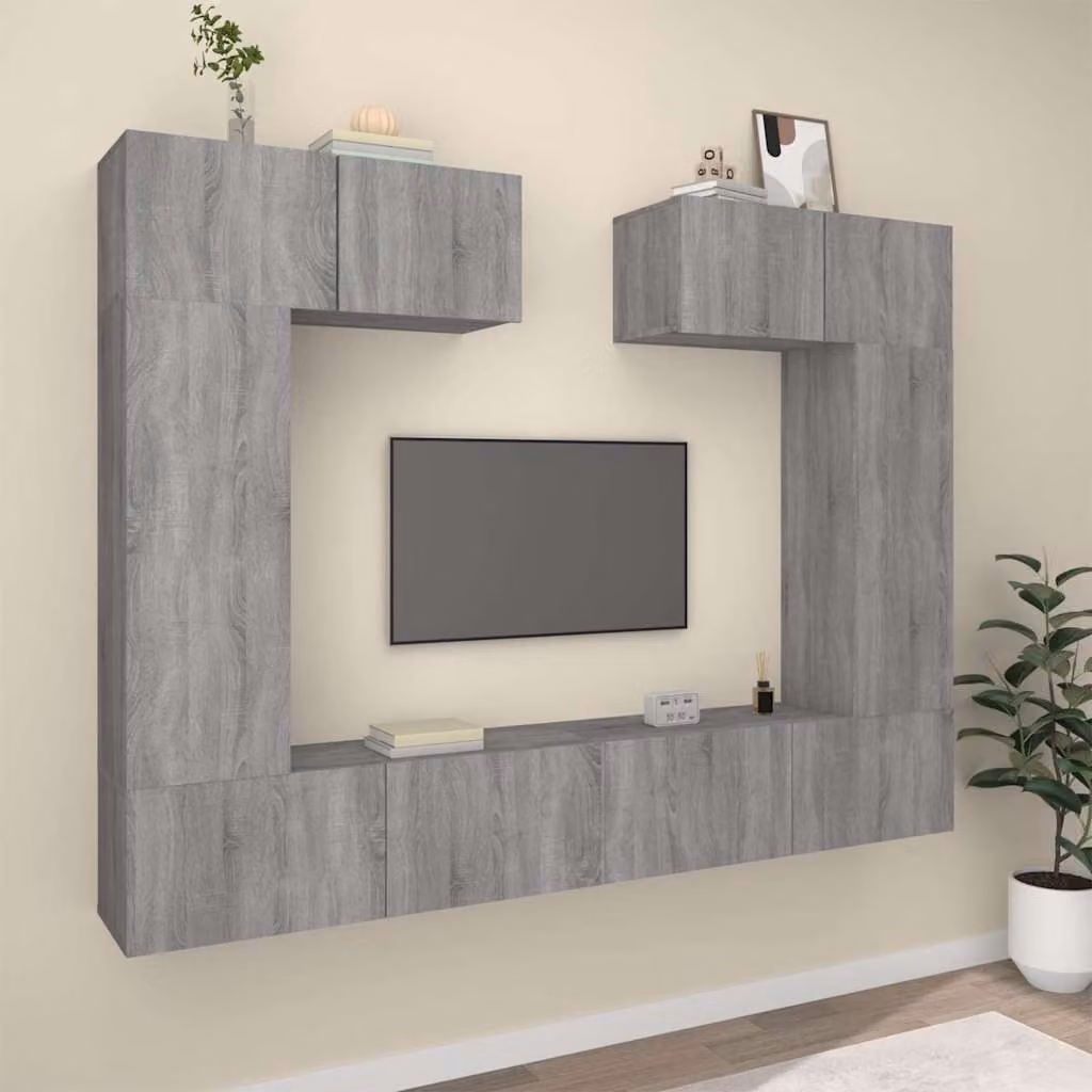 vidaXL Set di Mobili Porta TV 6 pz Grigio in Legno e MDF per Soggiorno – 1