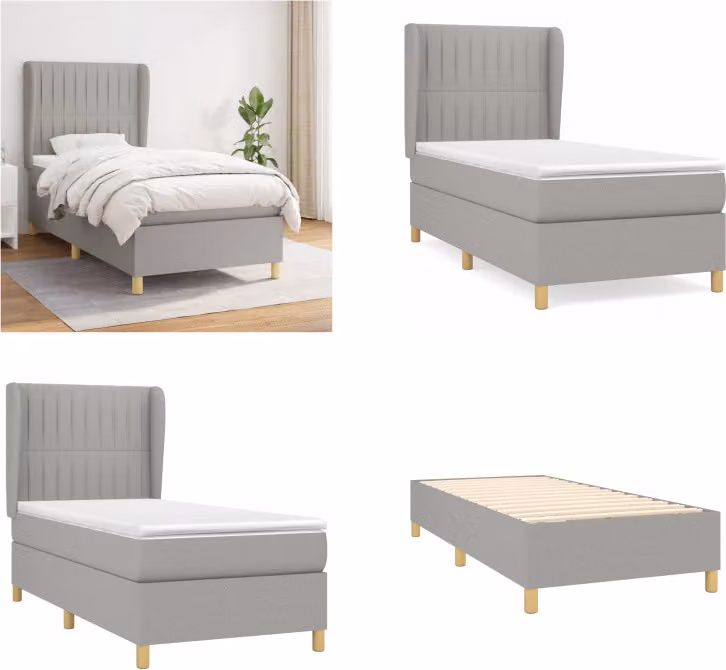 vidaXL Letto boxspring con materasso in tessuto grigio chiaro 90x200 cm - Letto boxspring - Boxspringbetten - Bett - Schlafzimmermöbel