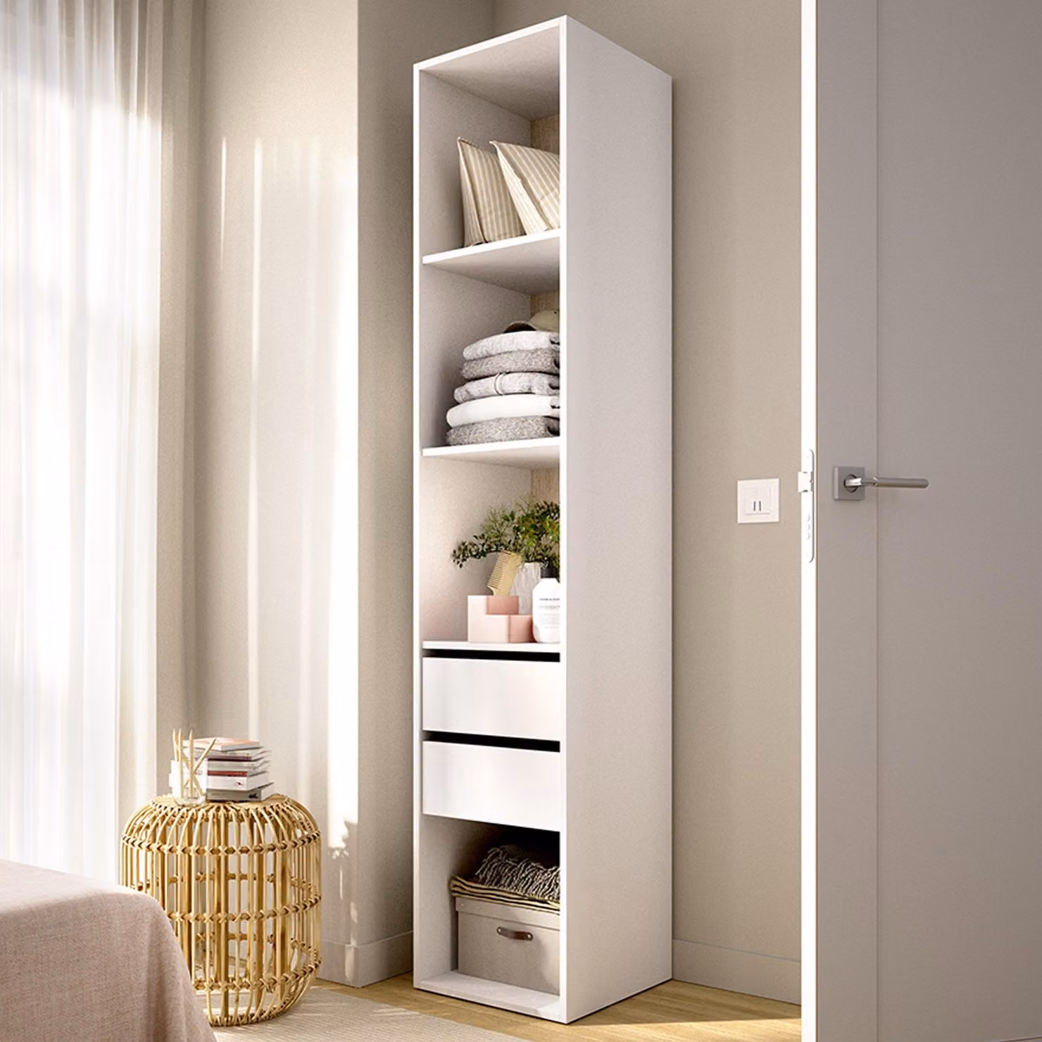 Claymont - Guardaroba Grande, 45x205h cm Bianco, 3 Ripiani