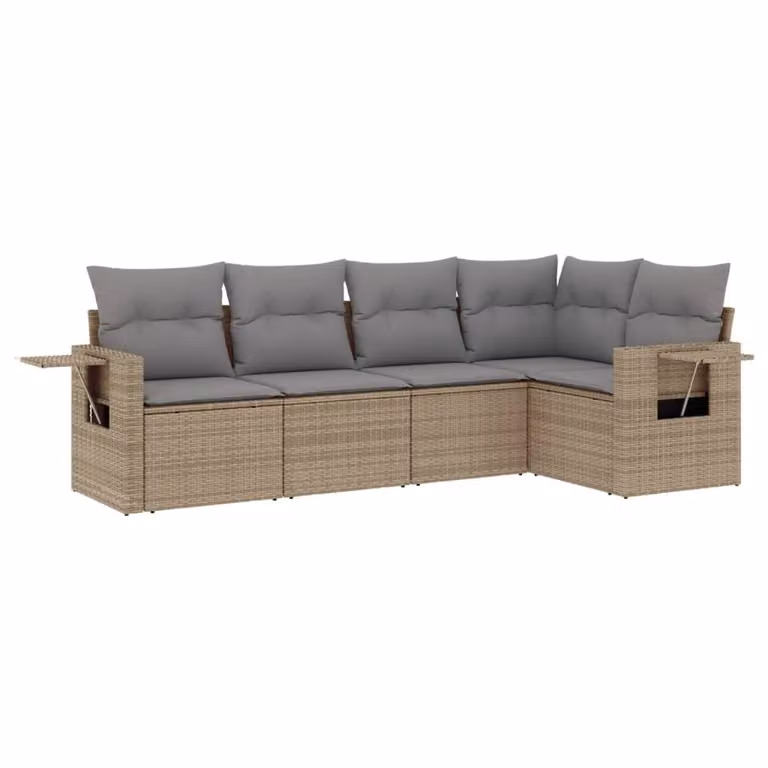 Set Divano da Giardino 5 pz con Cuscini Beige in Polyrattan