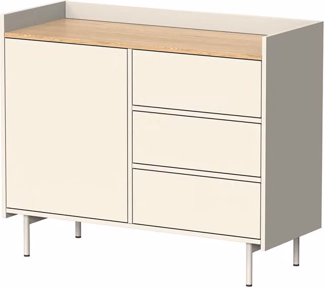 Cassettiera per camera da letto Velina Vicco color beige con 3 cassetti e 1 anta L: 100 cm, H: 82 cm, P: 40 cm
