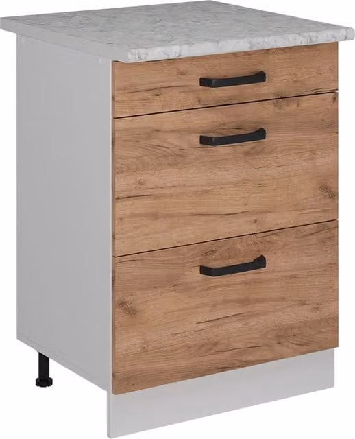 Mobiletto base per cucina Vicco R-Line Rovere dorato e Bianco con cassetti interni L: 60 cm, H: 81,6 cm, P: 34 cm