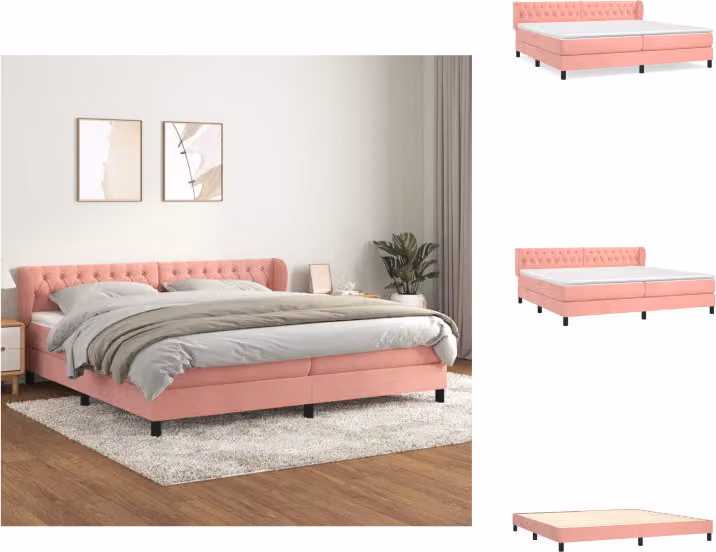 vidaXL Letto a molle con materasso rosa 200x200 cm in velluto - Letti & Reti