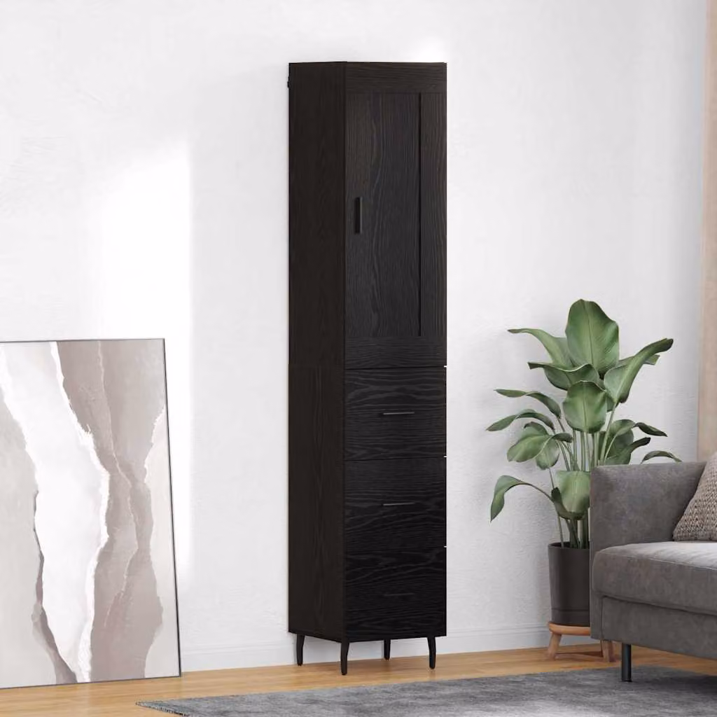 Credenza moderna vidaXL in legno ingegnerizzato e metallo, colore nero, L: 34,5 cm, P: 34,0 cm, H: 180,0 cm