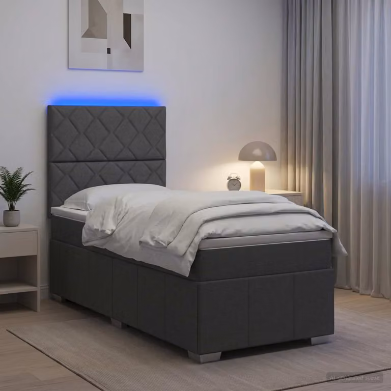 Letto Box Spring vidaXL con Materasso a Molle Pocket e Illuminazione LED, Grigio e Bianco, L 200 cm x L 80 cm