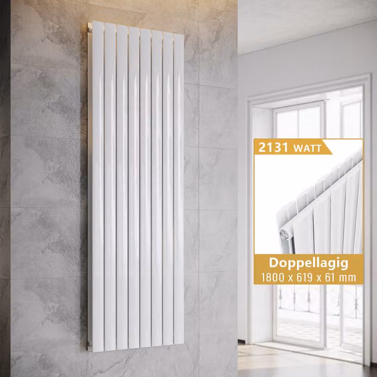 SONNI - Radiatore a pannello verticale, a due strati, bianco, dimensioni 1800x619 mm, senza resistenza riscaldante