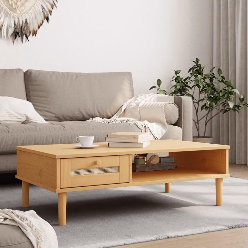 Maison Exclusive - Tavolino SENJA, aspetto rattan, color marrone, 100x55x33 cm, legno di pino
