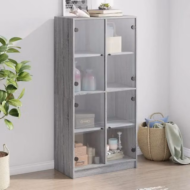Credenza moderna Design Mania con ante in legno multistrato Grigio, L: 68 cm, P: 37 cm, H: 142 cm