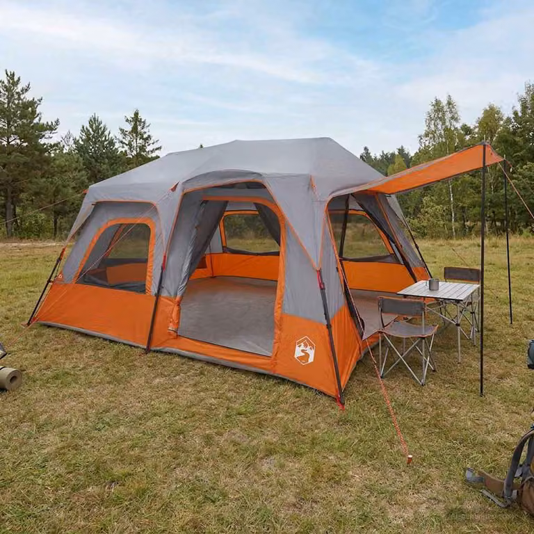 Tenda istantanea vidaXL per 8 persone in poliestere e fibra di vetro, grigio e arancione