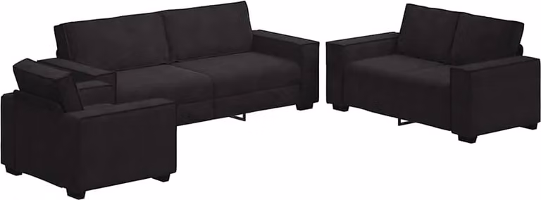 Set di Divani 3 pz con Cuscini Nero in Velluto