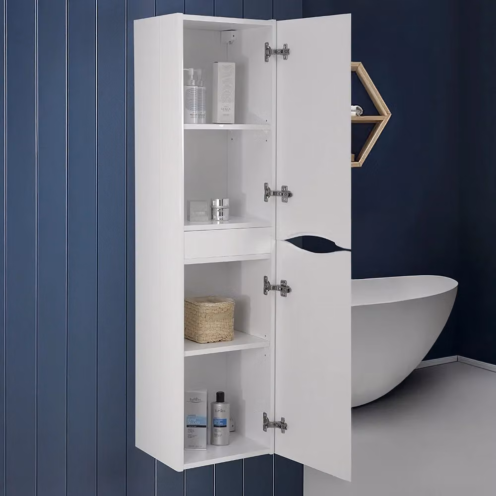 Colonna bagno sospesa Zen bianca con 2 ante reversibili e chiusura soft-close, Altezza: 140 cm – 2