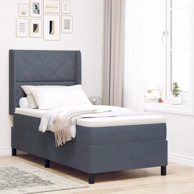 Letto a molle con testiera in velluto grigio vidaXL L/P/H: 90 x 190 x 128 cm – 1