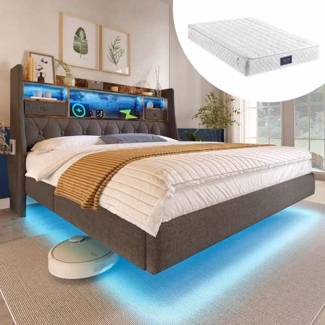 letto imbottito lino grigio 140 x 200 cm