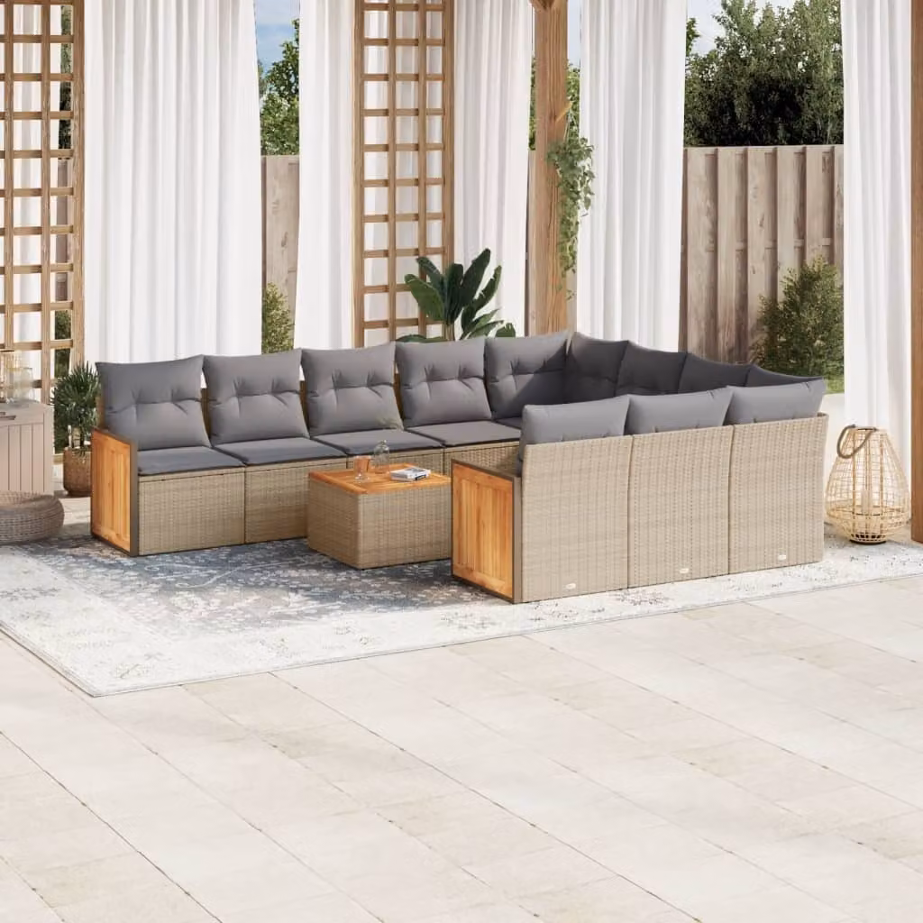Maison Exclusive - Set da giardino 11 pezzi con cuscini in polyrattan beige