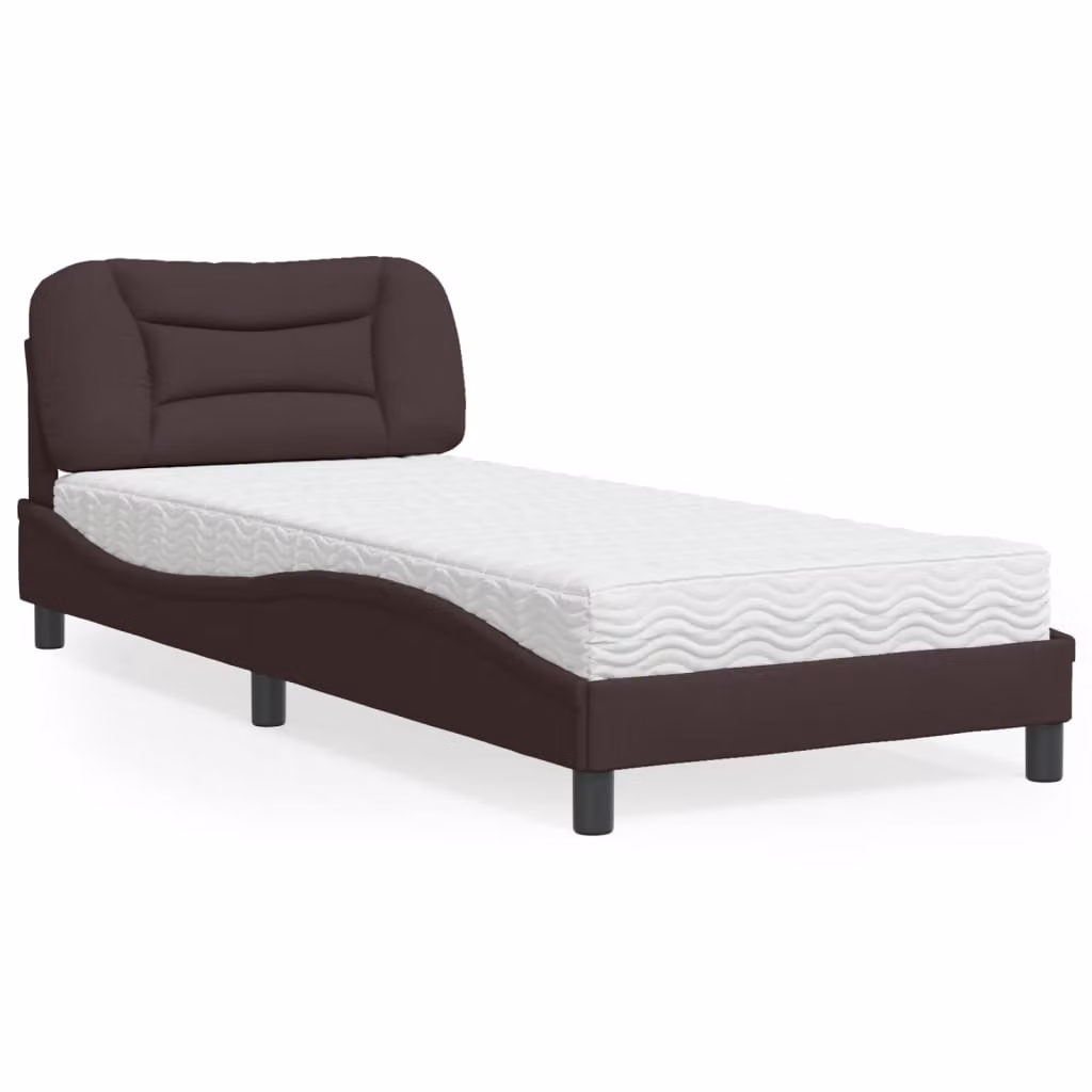Letto con Materasso Hvar vidaXL Marrone Scuro in Tessuto e Legno L: 80 cm, P: 200 cm – 1