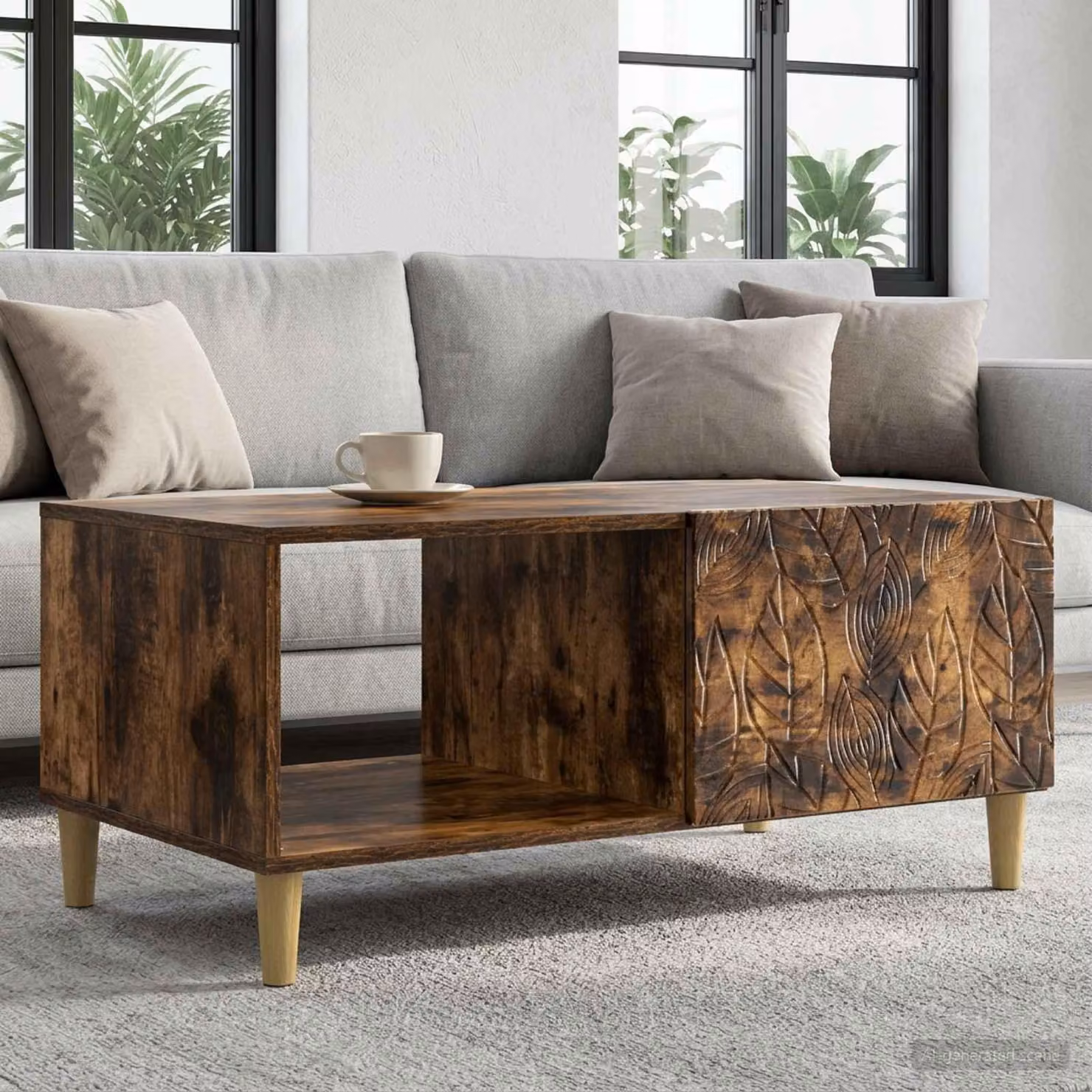 Maison Exclusive - Tavolino da caffè in legno impiallacciato noce, 90 x 50 x 40 cm