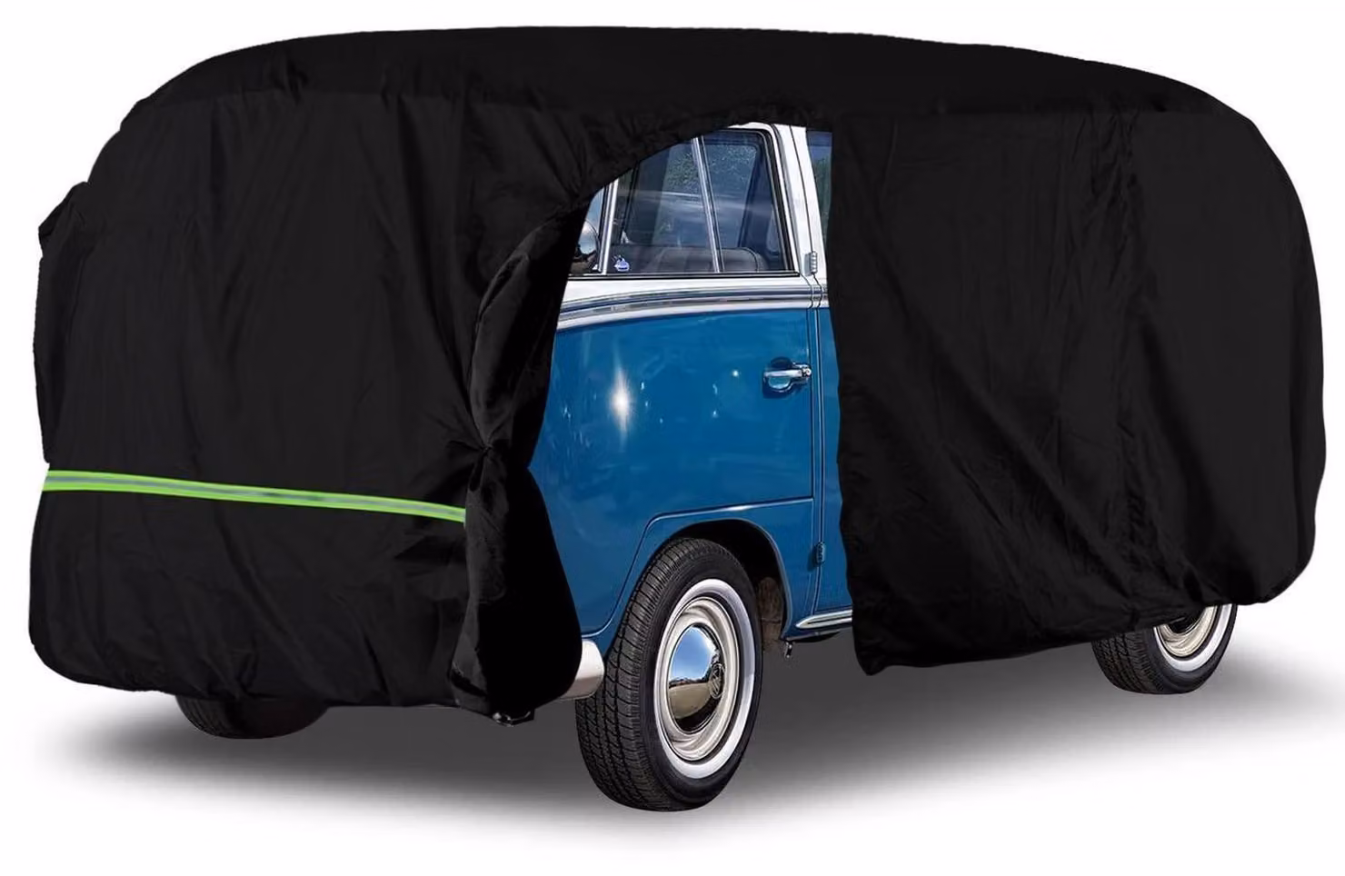 Copertura per auto, adatta a furgoni VW T1, T2, T3 dal 1950 al 1992, per uso interno/esterno, con porta con cerniera, resistente al vento, colore nero