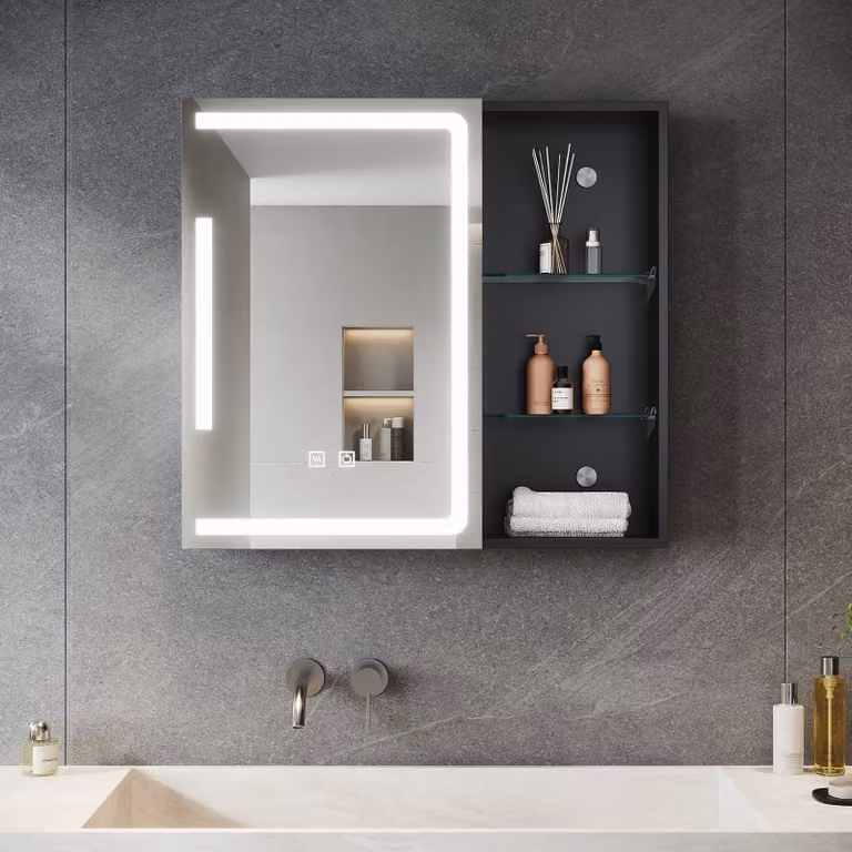 SONNI Armadio a specchio a un'anta 65x60x13cm con doppio interruttore a sfioramento Luce e buio regolabili Tre temperature di colore con funzione antiappannamento