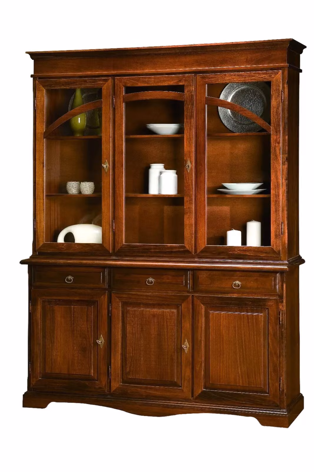 Cristalliera in stile arte povera Mobili 2G in legno e vetro color noce L: 156 cm, P: 42 cm, H: 205 cm – 2